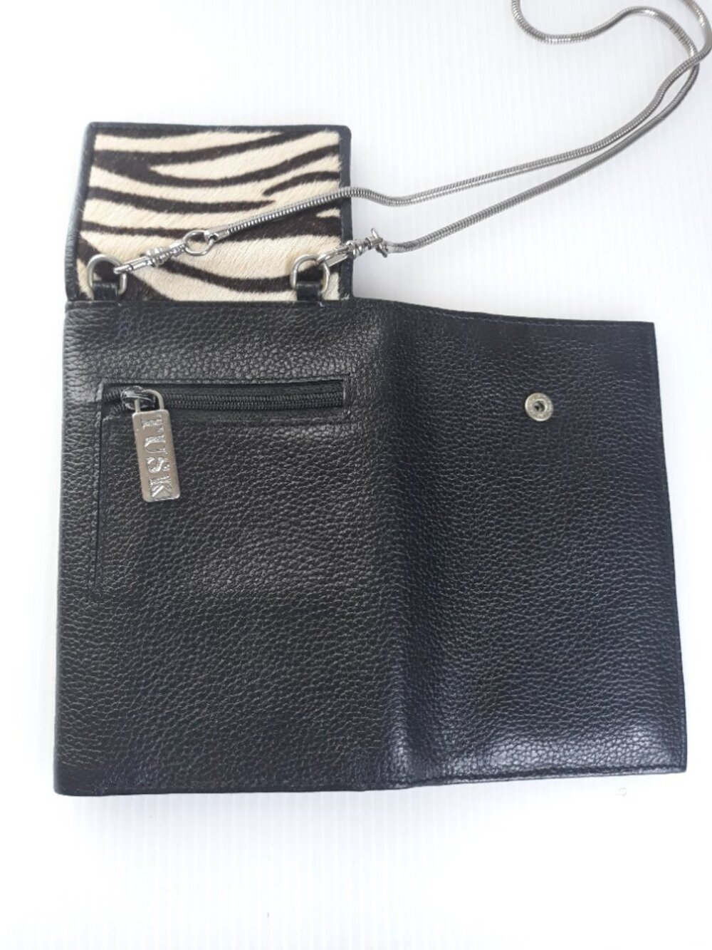 Tusk Black Leather Calfhair Crossbody Wallet Animal Print Festival - Picture 4 of 6